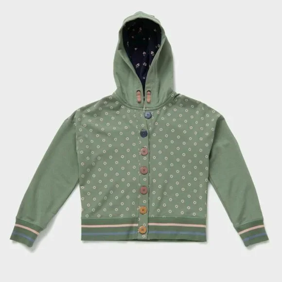 Matilda Jane Girls Hunter Lightweight Polka Dot Hoodie Olive Size 10 New In Bag - Picture 3 of 3